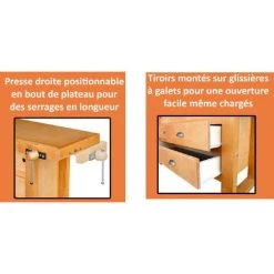 Outifrance - Etabli En Bois PRO L:1,75 M Caisson 2 Presses + Tiroirs -OUTIFRANCE Soldes 2022 73985 2